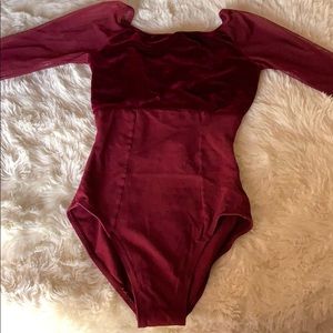 Burgundy 3/4 Velvet Leotard